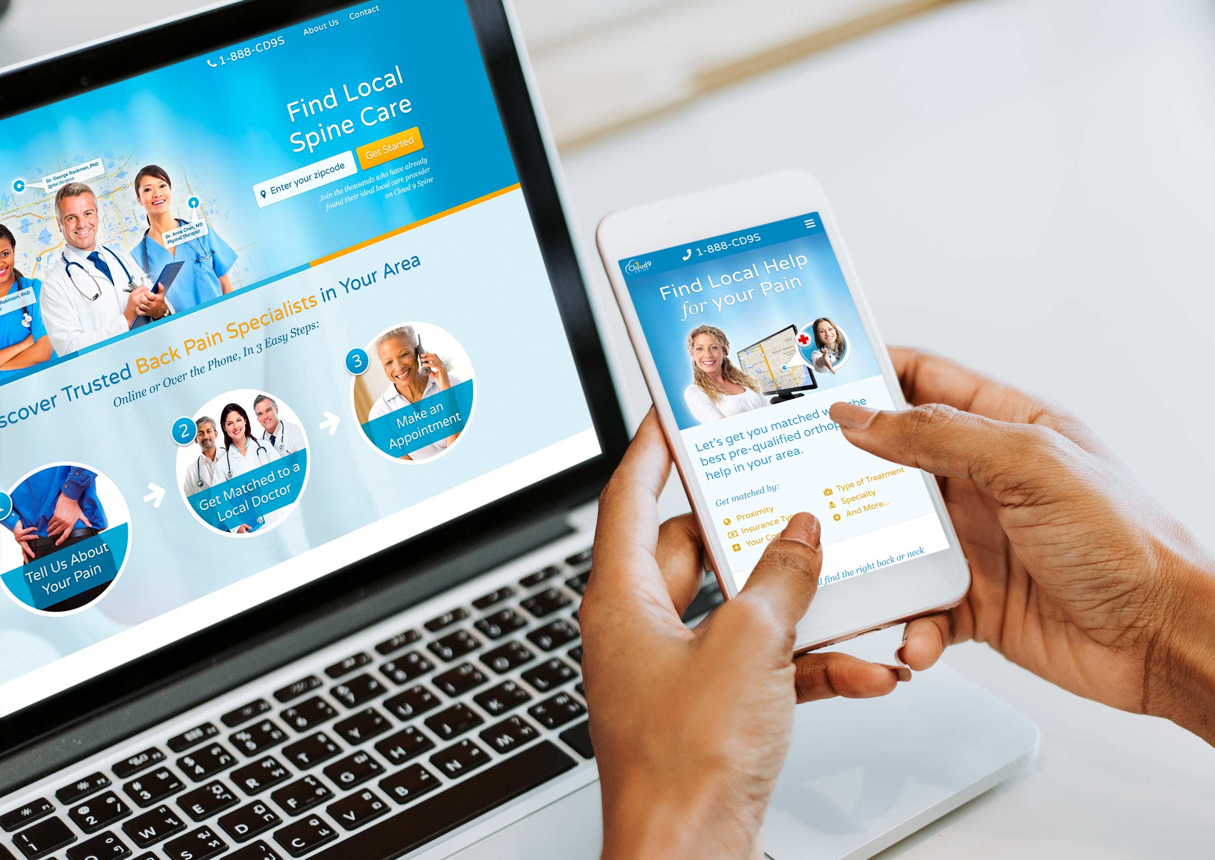 Person using Cloud9 Spine website on laptop and phone