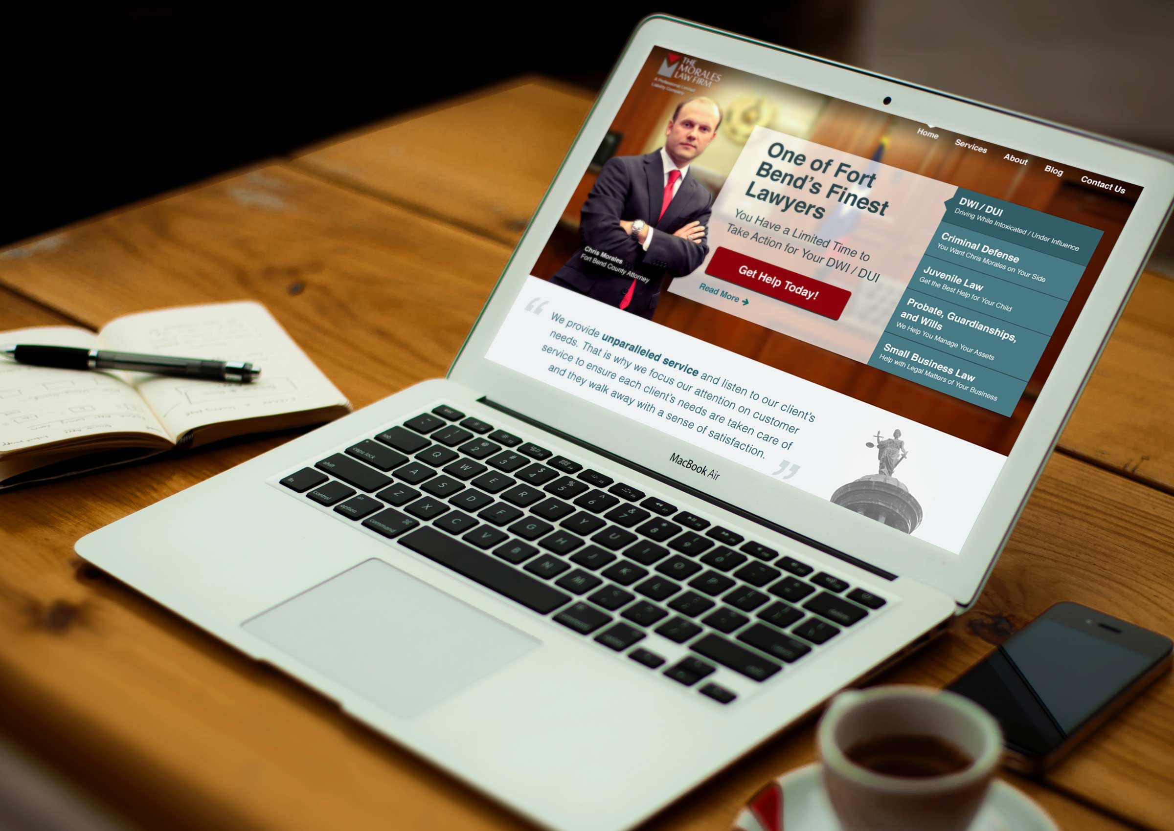 The Morales Lawfirm website on a laptop